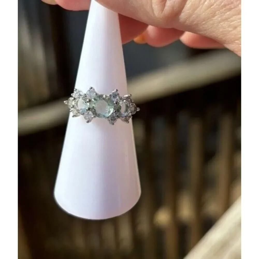 Bomb Party RBP3005 LC Light Green Quartz‎ On Rhodium Plated Band Sz 6